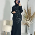 Taş Detay Abiye Elbise Siyah