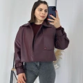 Tasarım Parçalı Kısa Deri Ceket Bordo