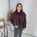 Tasarım Parçalı Kısa Deri Ceket Bordo