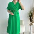 Yeşil Kravuze Yaka Keten Elbise