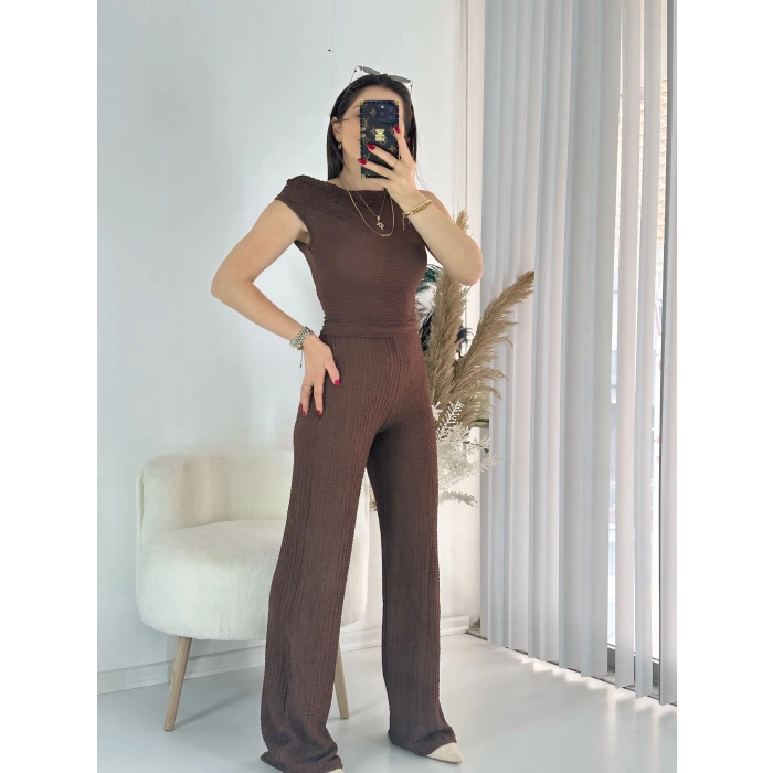 Kahve Kayık Yaka Bürümcük Takım