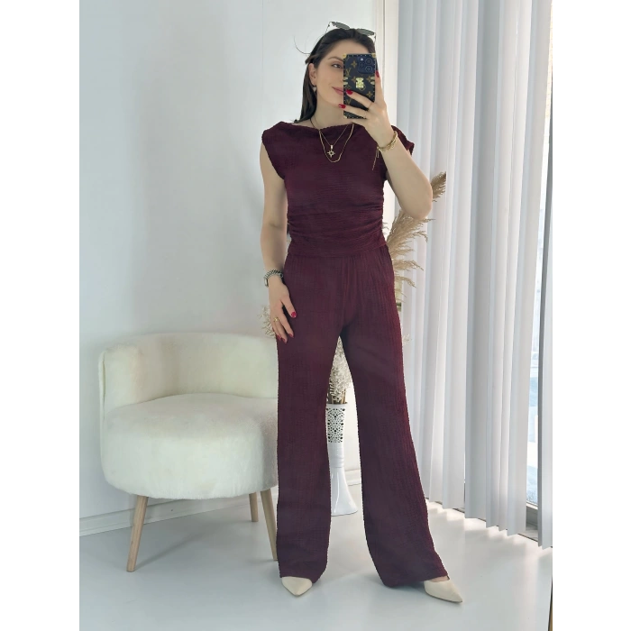 Bordo Kayık Yaka Bürümcük Takım