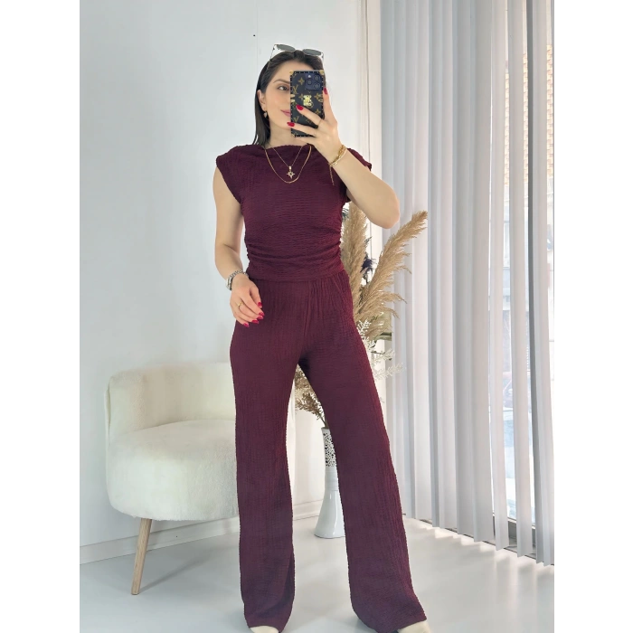 Bordo Kayık Yaka Bürümcük Takım