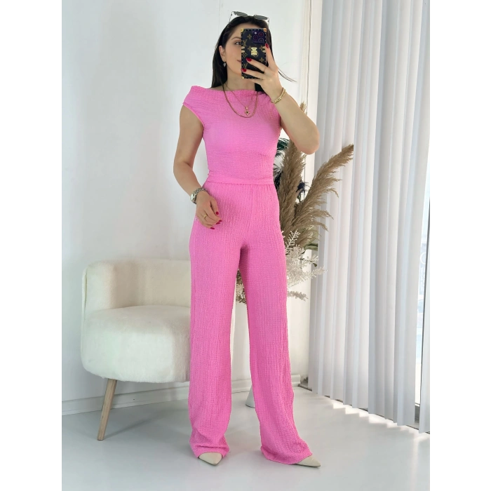 Pembe Kayık Yaka Bürümcük Takım