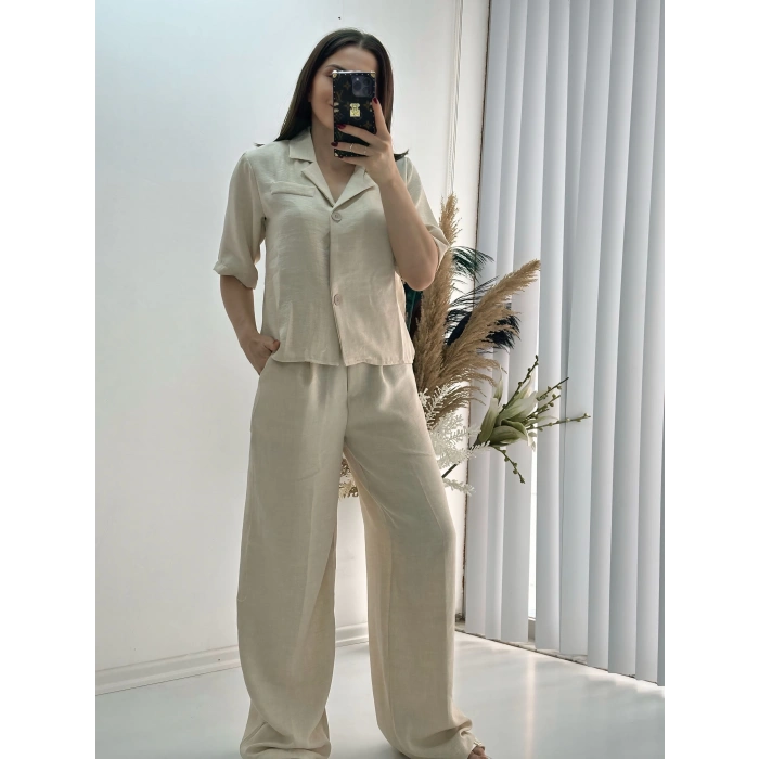 Kısa Kollu Taş Keten Takım