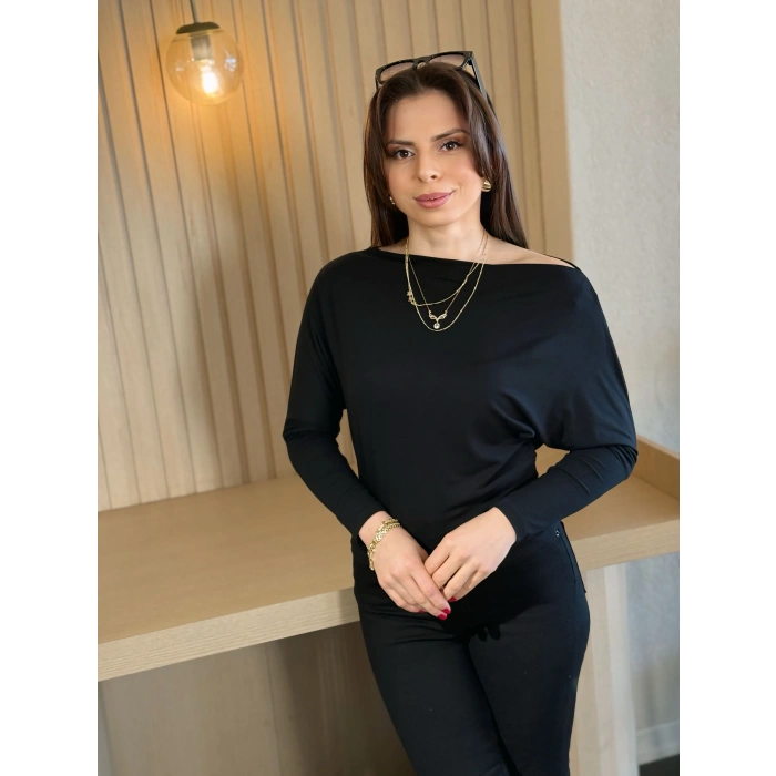 Siyah Kayık Yaka Oysho Kumaş Bady