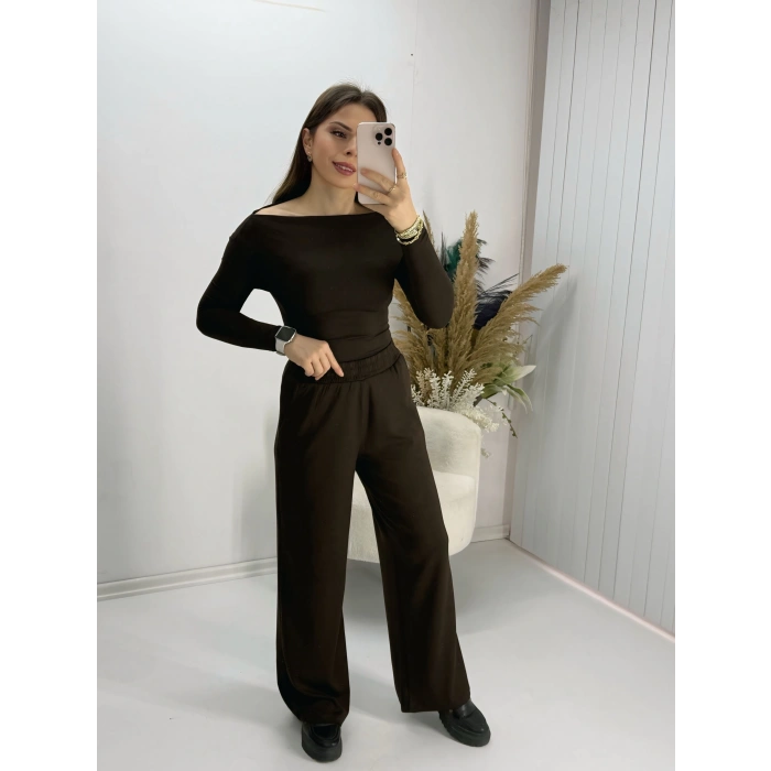 Oysho Uzun Kollu Bady Pantolon Takım Kahve