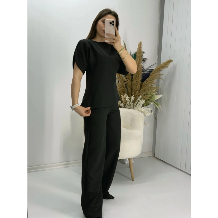 Omzu Yırtmaçlı Bele Oturan Asimetrik Kesim Takım