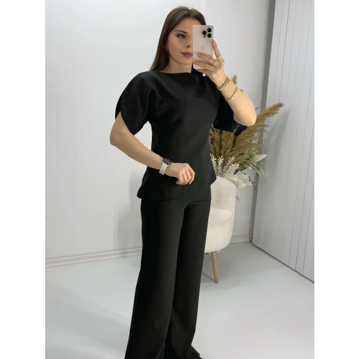 Omzu Yırtmaçlı Bele Oturan Asimetrik Kesim Takım