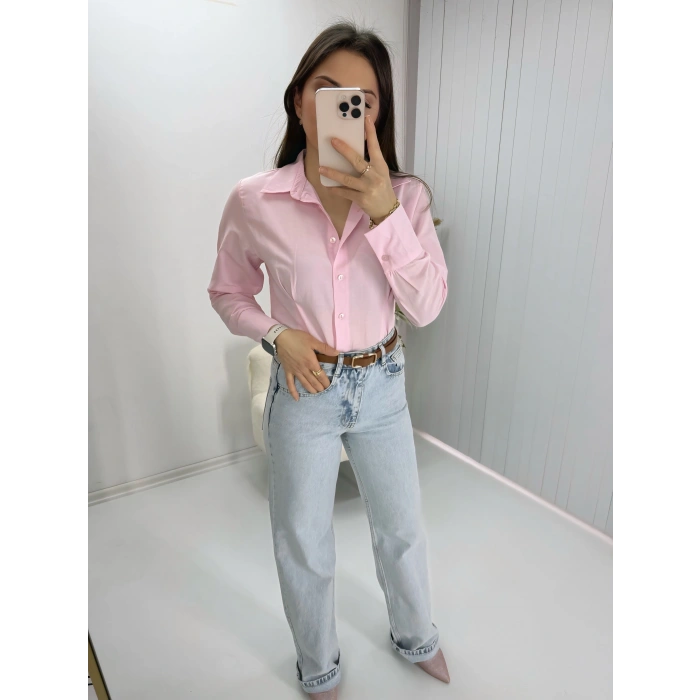 Pembe Pensli slim fit Uzun Kollu Gömlek