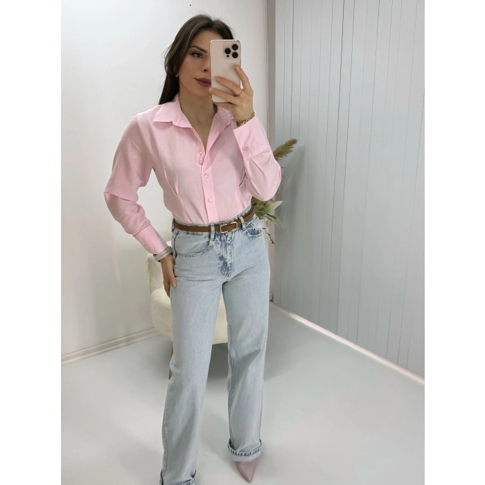 Pembe Pensli slim fit Uzun Kollu Gömlek