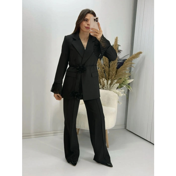 Çiçek Aksesuar Detaylı Şifon Kol Ucu Takım