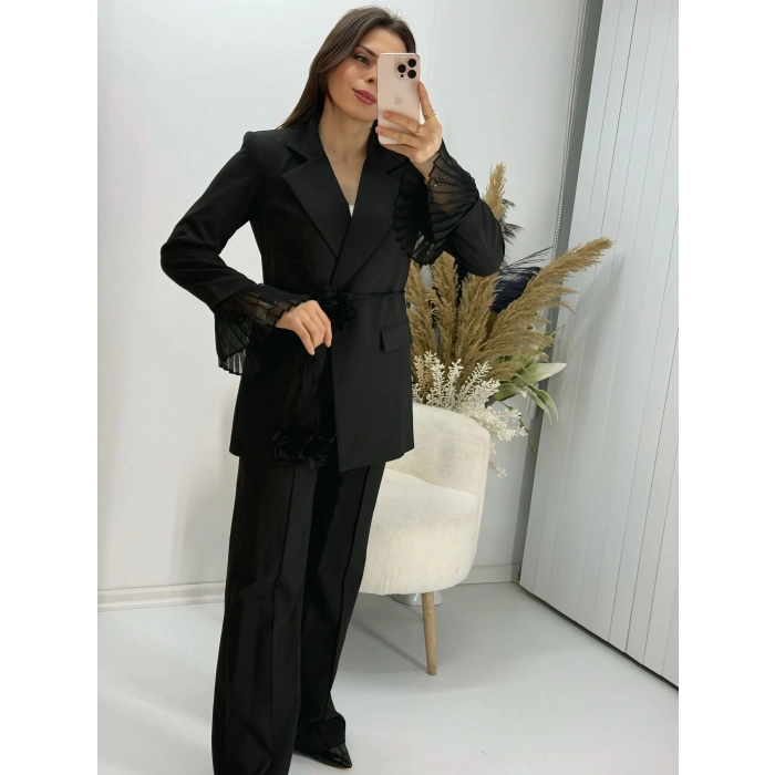 Çiçek Aksesuar Detaylı Şifon Kol Ucu Takım