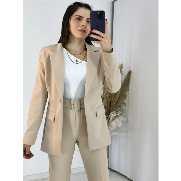 Bej Blazer Ceket Takım