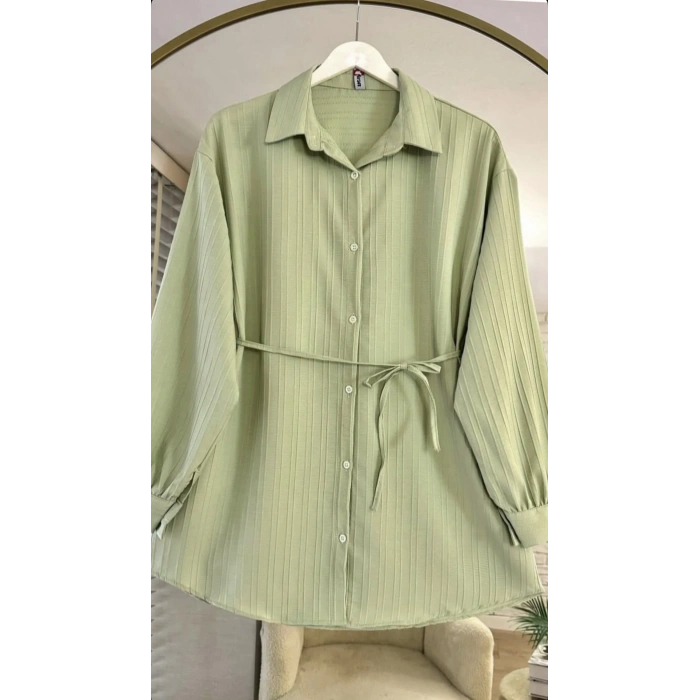 Bel Bağlama Detay Çağla Yeşili Gömlek