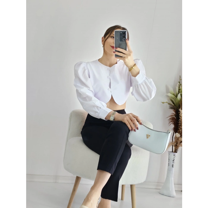 Beyaz Balon kol Gömlek