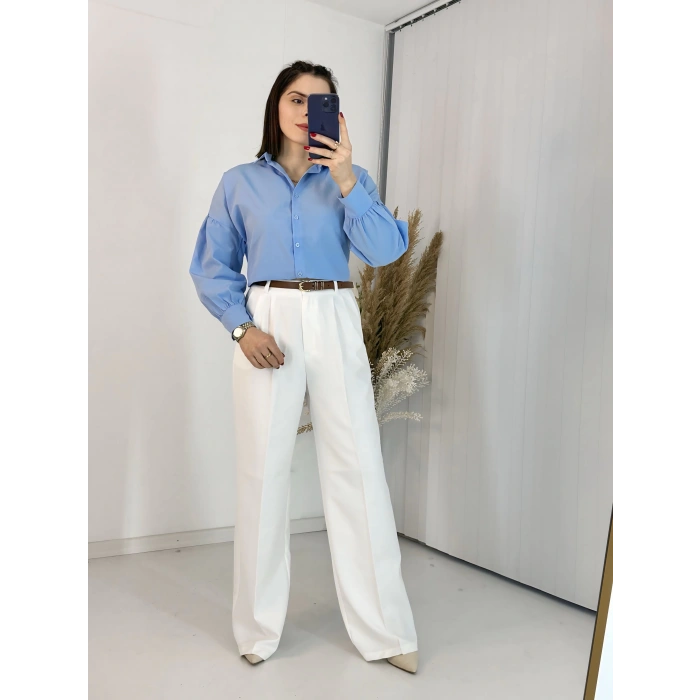 Beyaz Palazzo Kumaş Pantolon