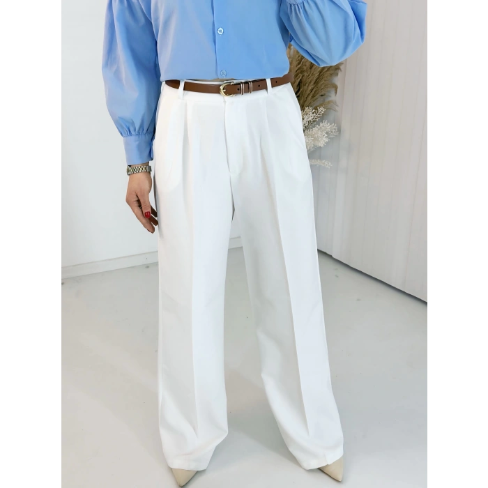 Beyaz Palazzo Kumaş Pantolon