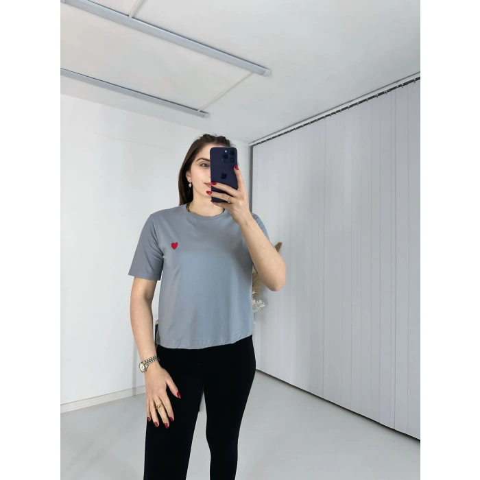 Bisiklet Yaka Basic Thsirt Gri