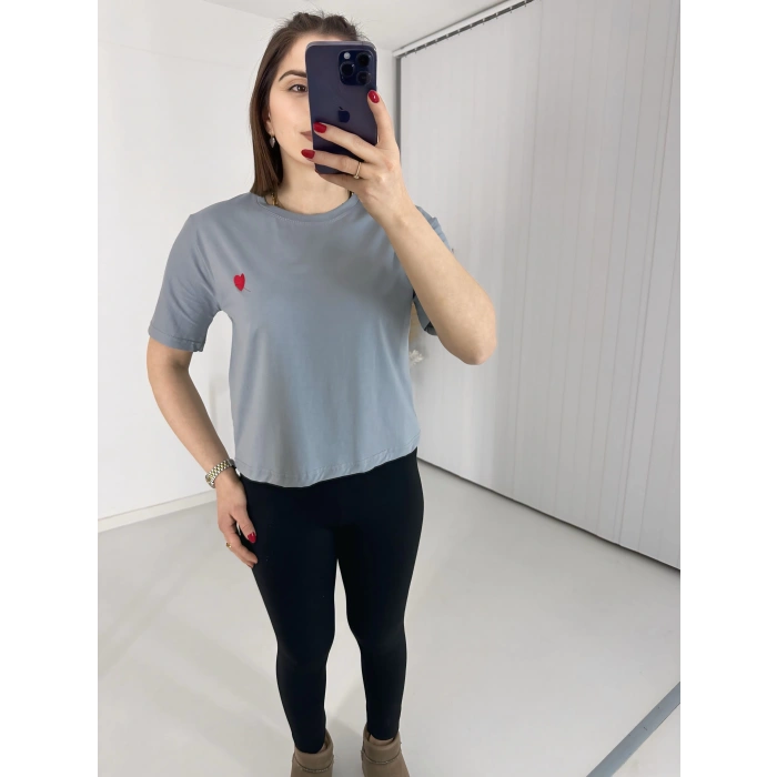 Bisiklet Yaka Basic Thsirt Gri