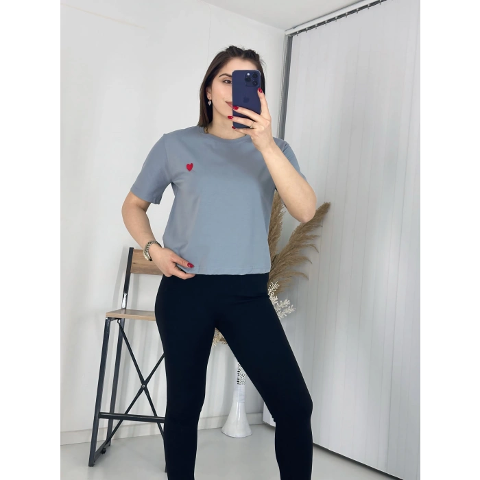 Bisiklet Yaka Basic Thsirt Gri