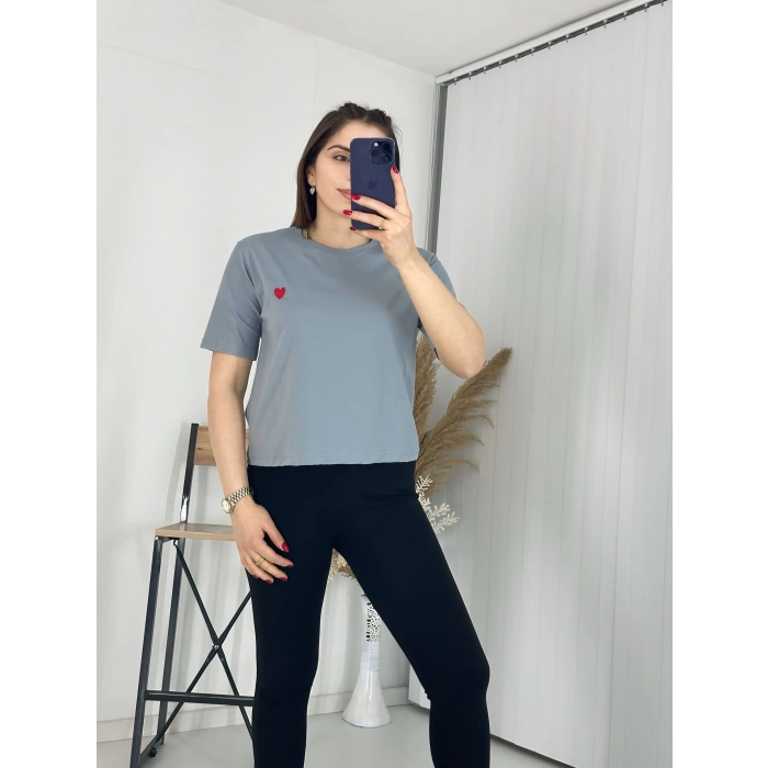 Bisiklet Yaka Basic Thsirt Gri