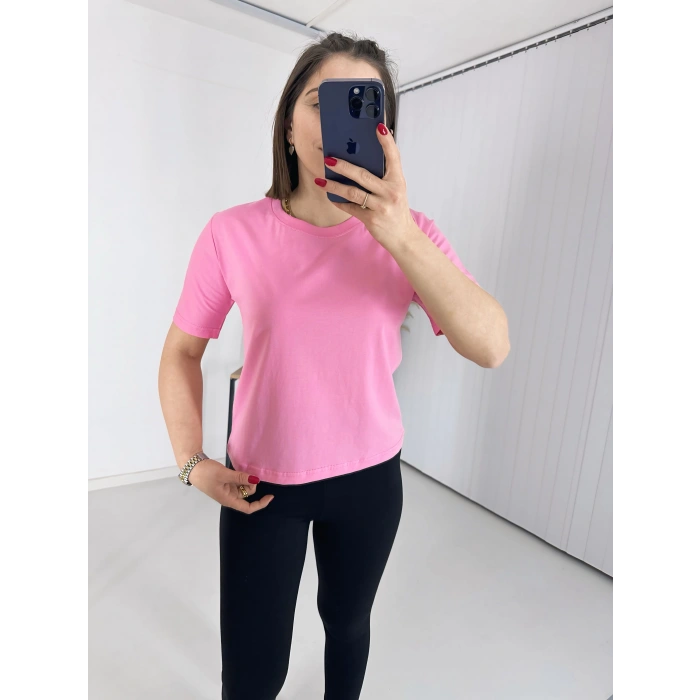 Bisiklet Yaka Basis Thsirt Pembe