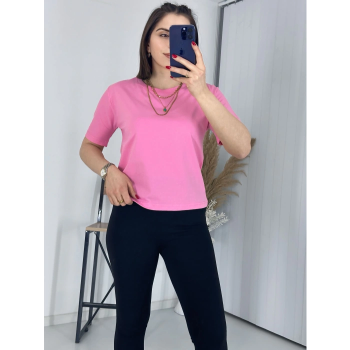 Bisiklet Yaka Basis Thsirt Pembe