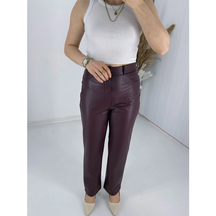 Bordo Deri Pantolon