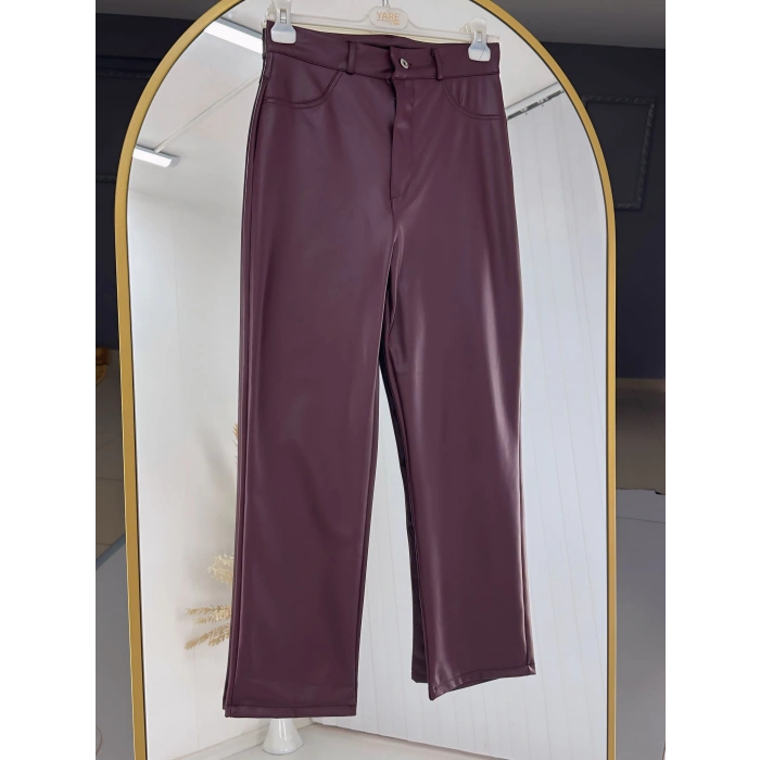 Bordo Deri Pantolon
