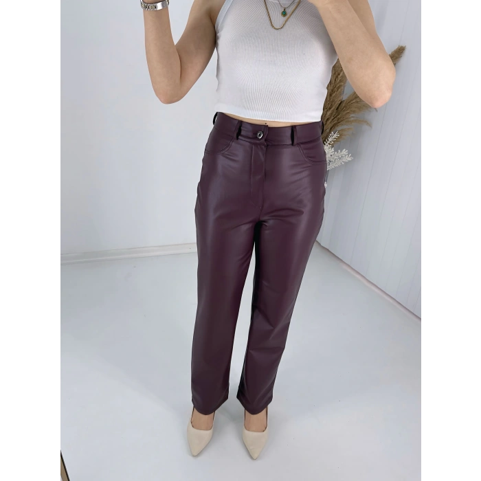 Bordo Deri Pantolon