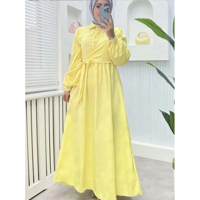 Çapraz Bağlamalı Elbise Sarı