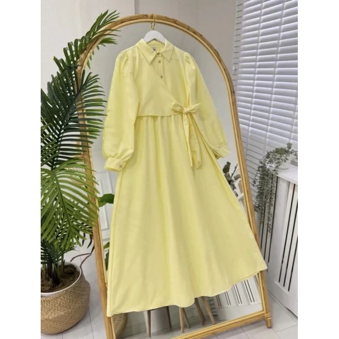 Çapraz Bağlamalı Elbise Sarı