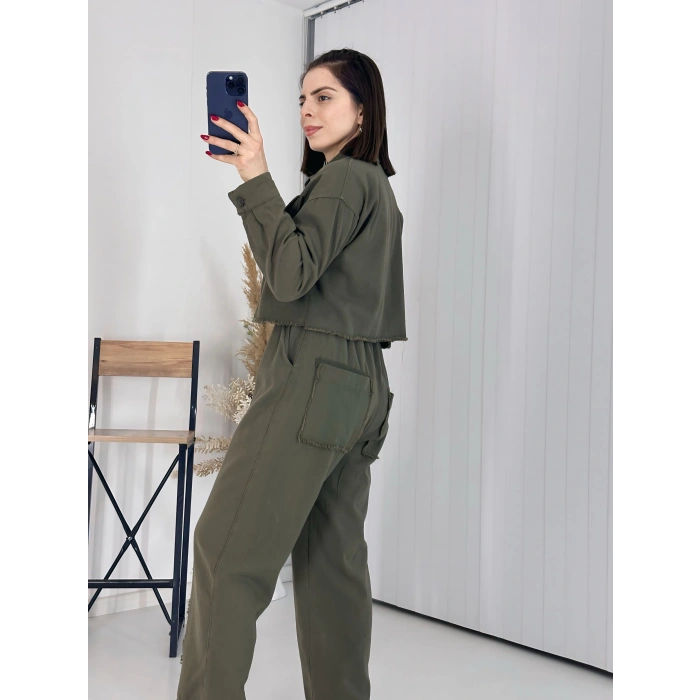 Çift Cepli Ceket Ve Dikiş Detaylı Pantolon İkili Takım - Haki