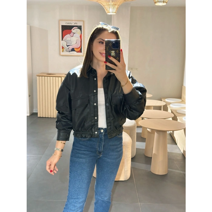 Deri bomber ceket siyah