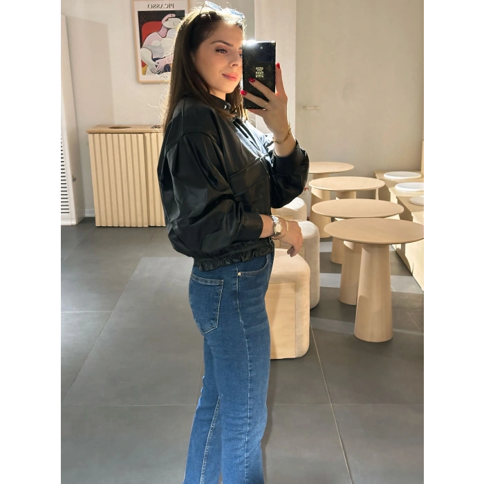 Deri bomber ceket siyah