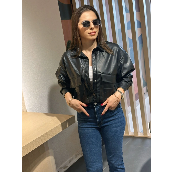 Deri bomber ceket siyah