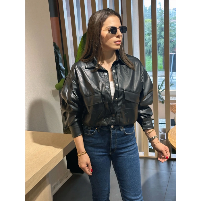 Deri bomber ceket siyah