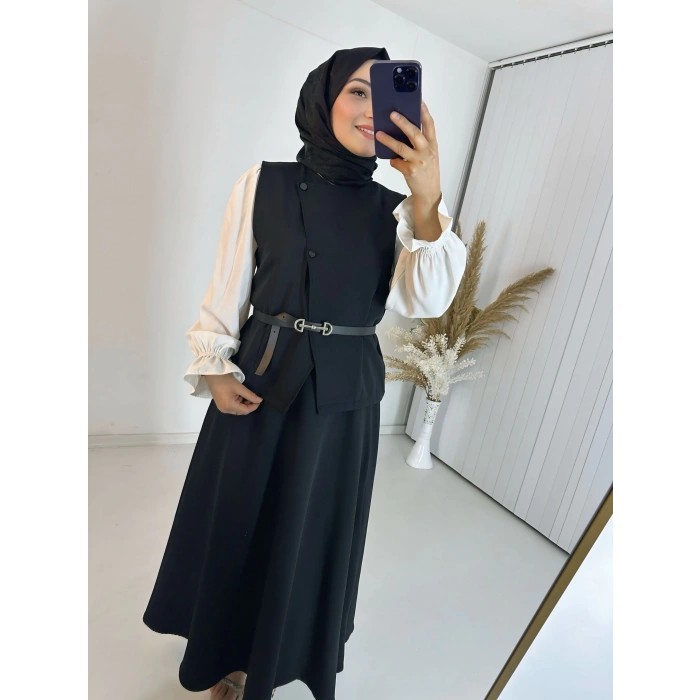 Etekli Yelek Takım Siyah