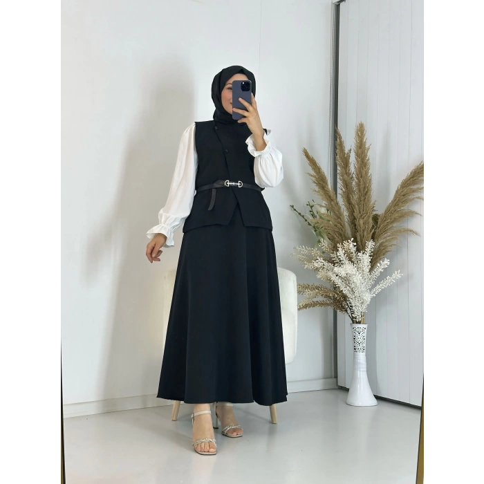 Etekli Yelek Takım Siyah