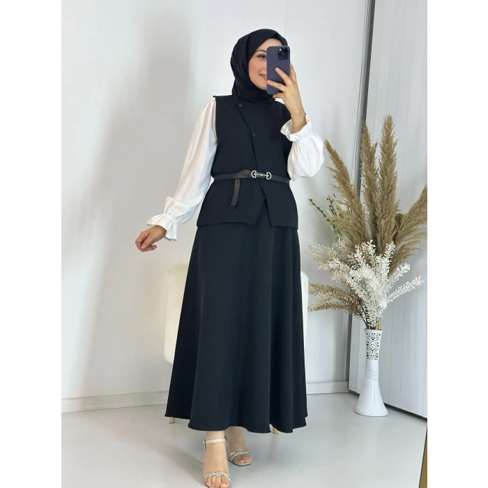 Etekli Yelek Takım Siyah