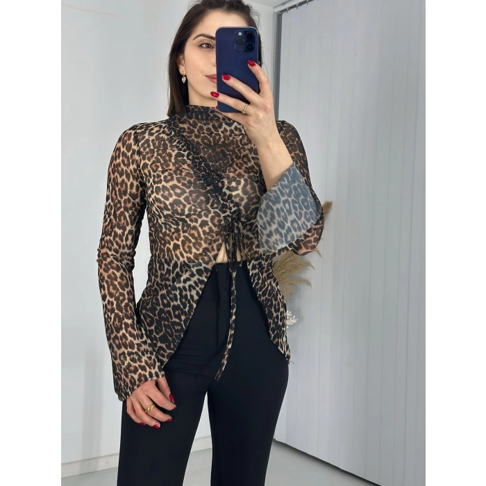 Fendy Büzgülü Leopar Bluz