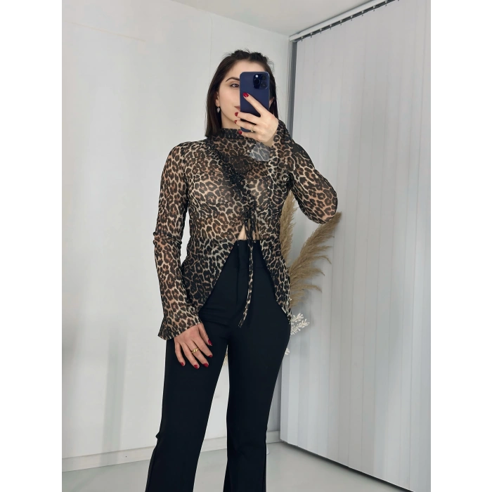 Fendy Büzgülü Leopar Bluz