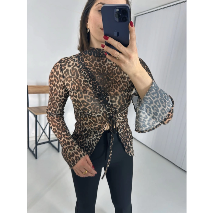 Fendy Büzgülü Leopar Bluz