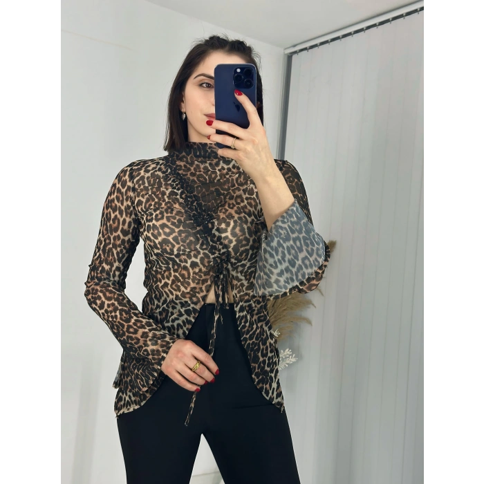 Fendy Büzgülü Leopar Bluz