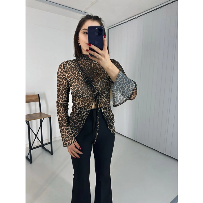 Fendy Büzgülü Leopar Bluz