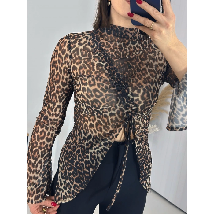 Fendy Büzgülü Leopar Bluz