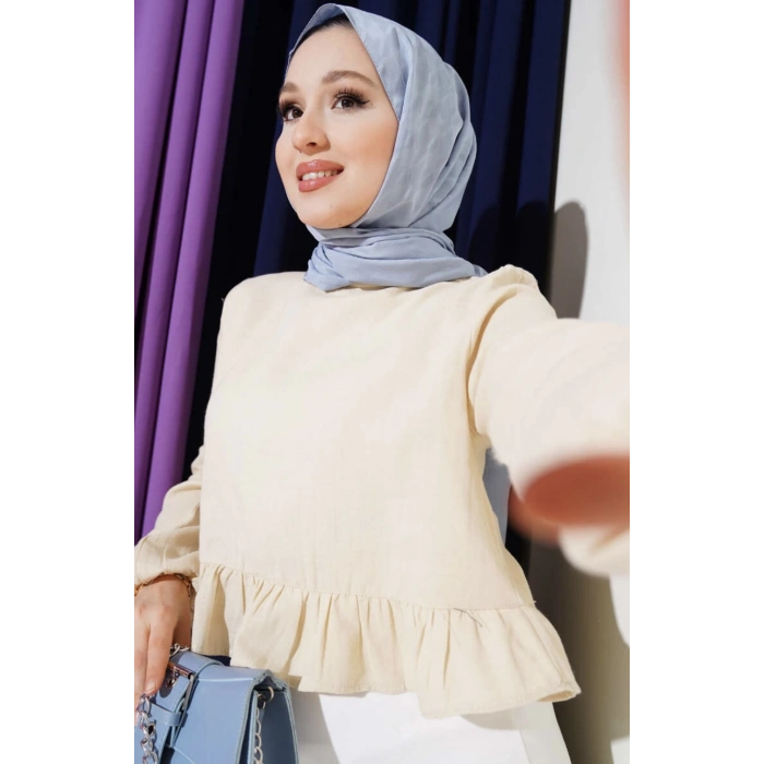 Fırfırlı Müslin Bluz Bej