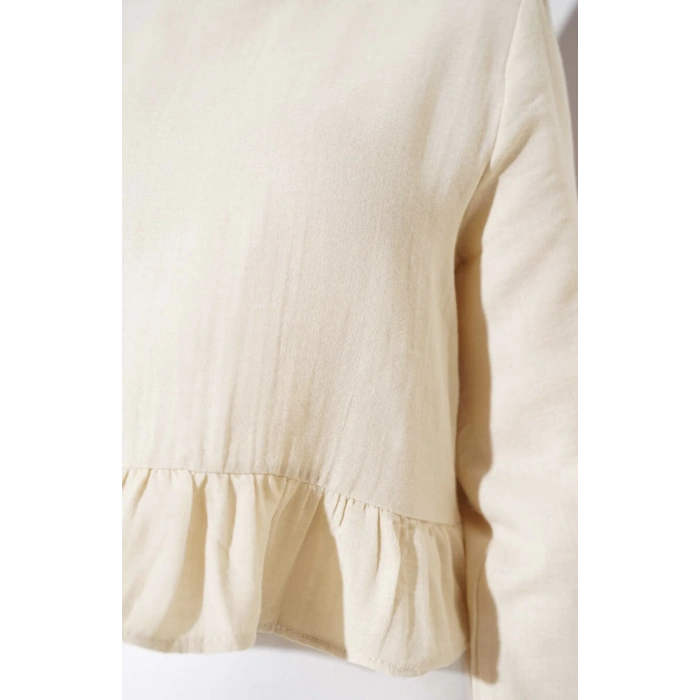 Fırfırlı Müslin Bluz Bej