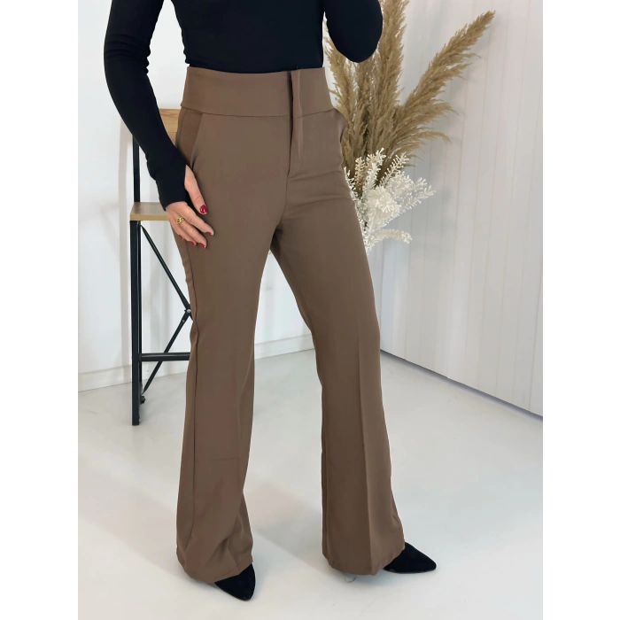 Full Yüksek Bel Kahve İspanyol Kumaş Pantolon